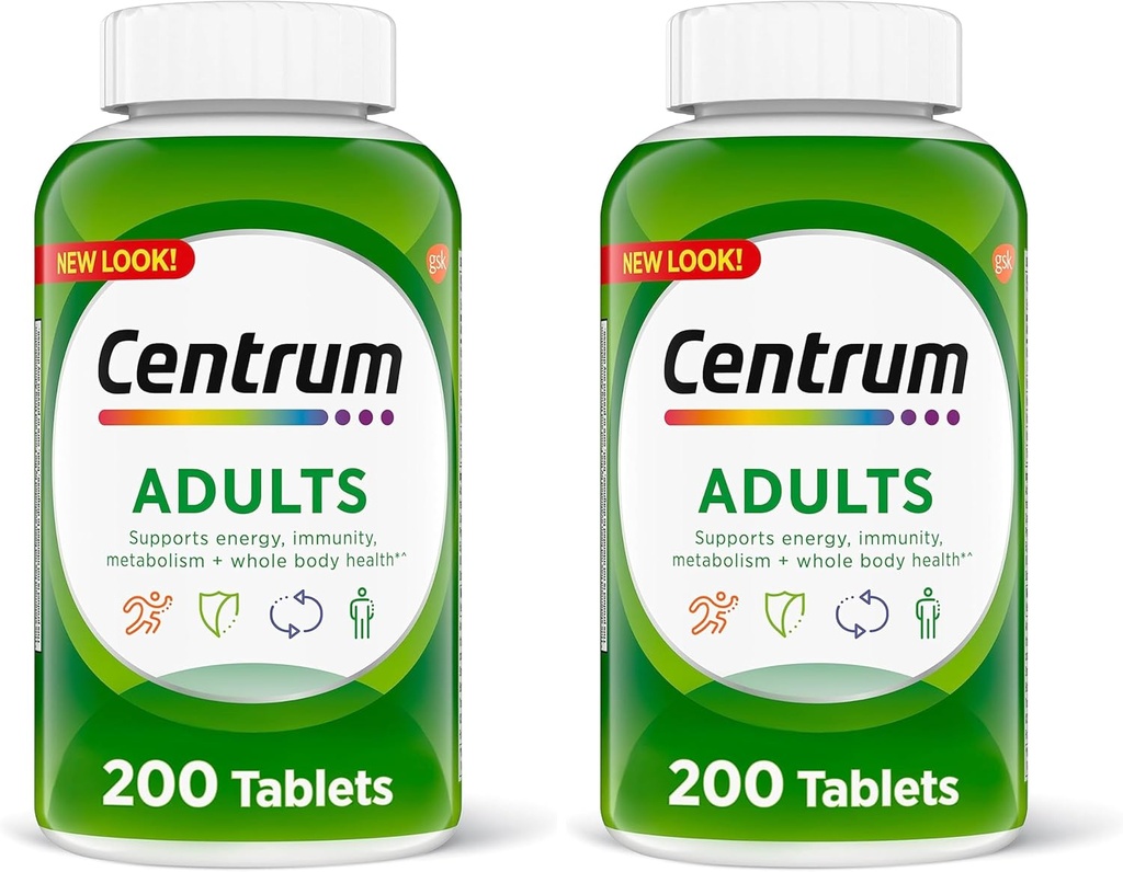 Centrum Yetişkin Multivitamin/Multimineral Supplement Antioksis, çinko, Vitamin D3 ve B Vitaminleri, Gluten Free, Non-GMO Malzemeler - 200 Kont
