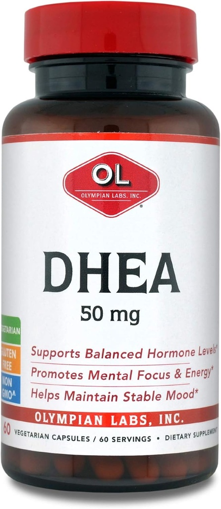 Olympian Labs DHEA Vegetarian Capsules, 50 Mg - 60 Servings, Supporting Focus, Energy & Mood
