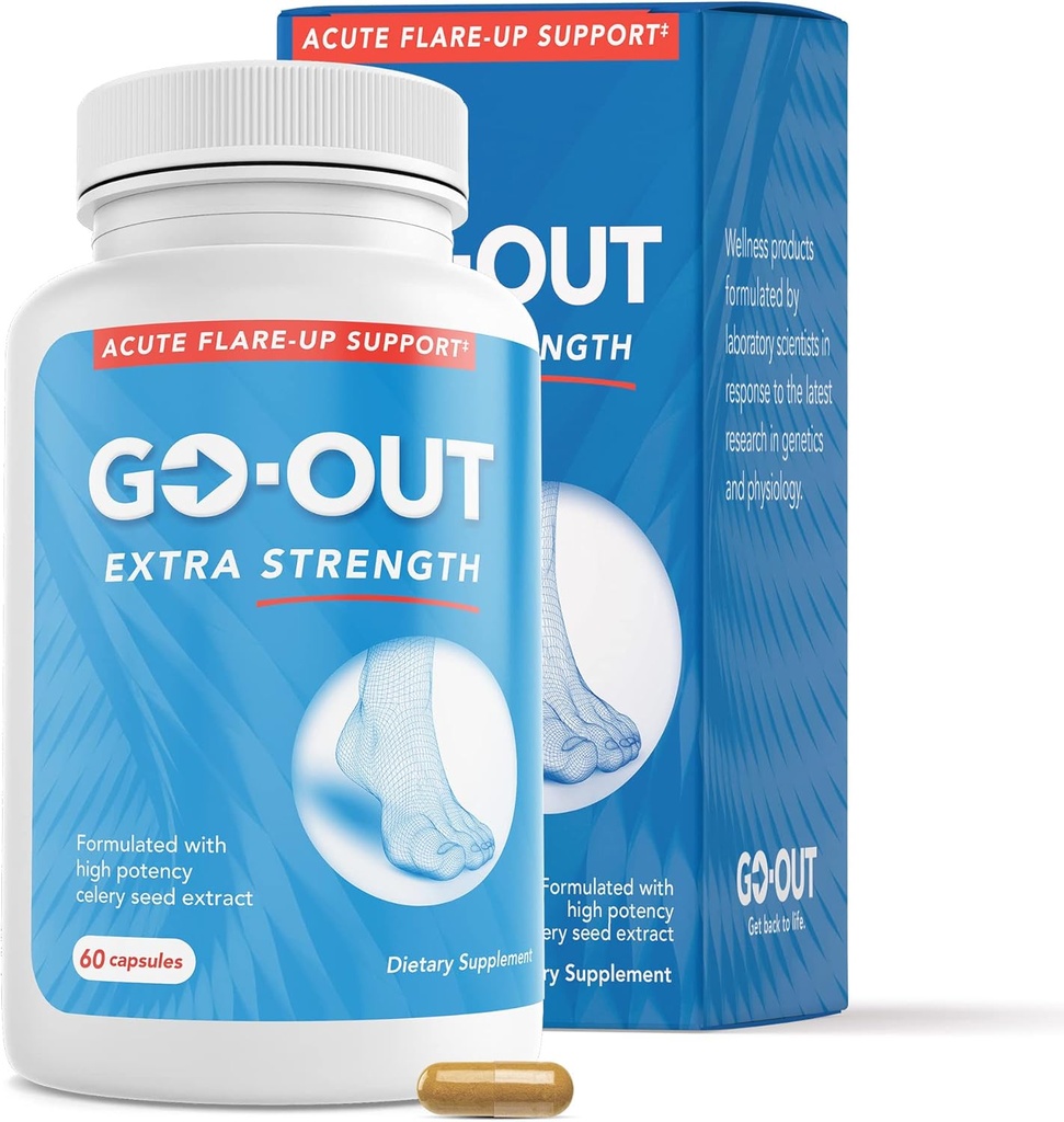 Mt. Angel Vitamins Go Out - Ekstra Kuvvet Desteği - Uric Asit Tart Cherry, Celery Seed, Turmeric - Non-GMO, Gluten-Free - 60 Caps