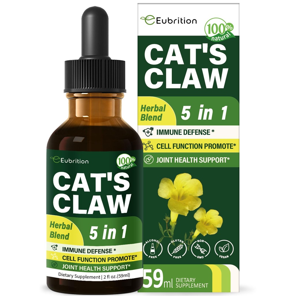 Cat's Claw herb (Uña de Gato) Immune Support Liquid Drops, 5-in-1 Herbal Supplement with Echinacea & Elderberry Extract, Alkol Free Tincture for Immunity Boost, Joint & Bone Health. 2 ozz