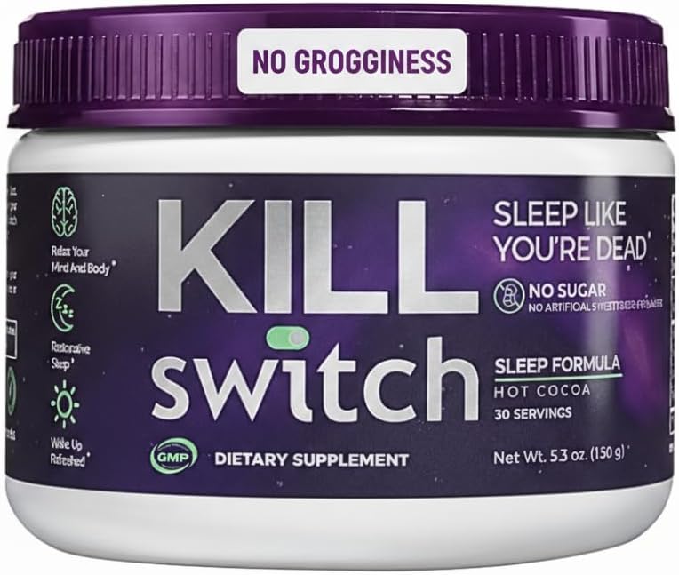 Yetişkinler için Killswitch Sleep Aid - Fall Asleep Fast & Wake Yenilendi, Sugar-Free Hot Chocolate Supplement - Magnezyum, Tart Cherry, L-Theanine & More for Restful Sleep, 30 Services, Made in USA