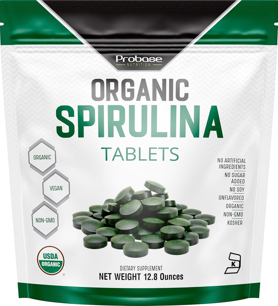 Probase Διατροφή, Βιολογικά δισκία Spirulina, Premium συμπλήρωμα Spirulina, πλούσια σε προβιοτικά, πρωτεΐνες & αντιοξειδωτικά 3000 mg ανά υπηρεσία, 720 δισκία