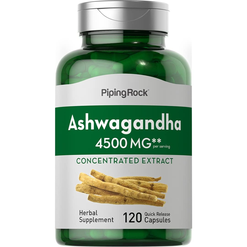 Piping Rock Ashwagandha Supplement | 4500 mg | 120 Capsules | for Women and Men | Herb Root Extract | with Black Pepper | Non-GMO, Gluten Free