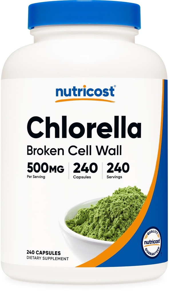 Nutricost Chlorella Capsules 500 mg, 240 Vegetarian Capsules - Non-GMO ve Gluten Free