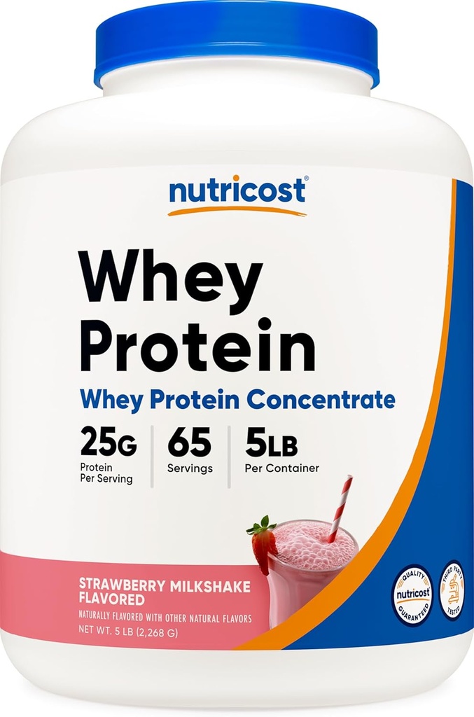 Nutricost Πρωτεΐνη ορού γάλακτος συμπυκνωμένο (Strawberry Milkshake) 5LBS - Χωρίς γλουτένη & GMO Δωρεάν
