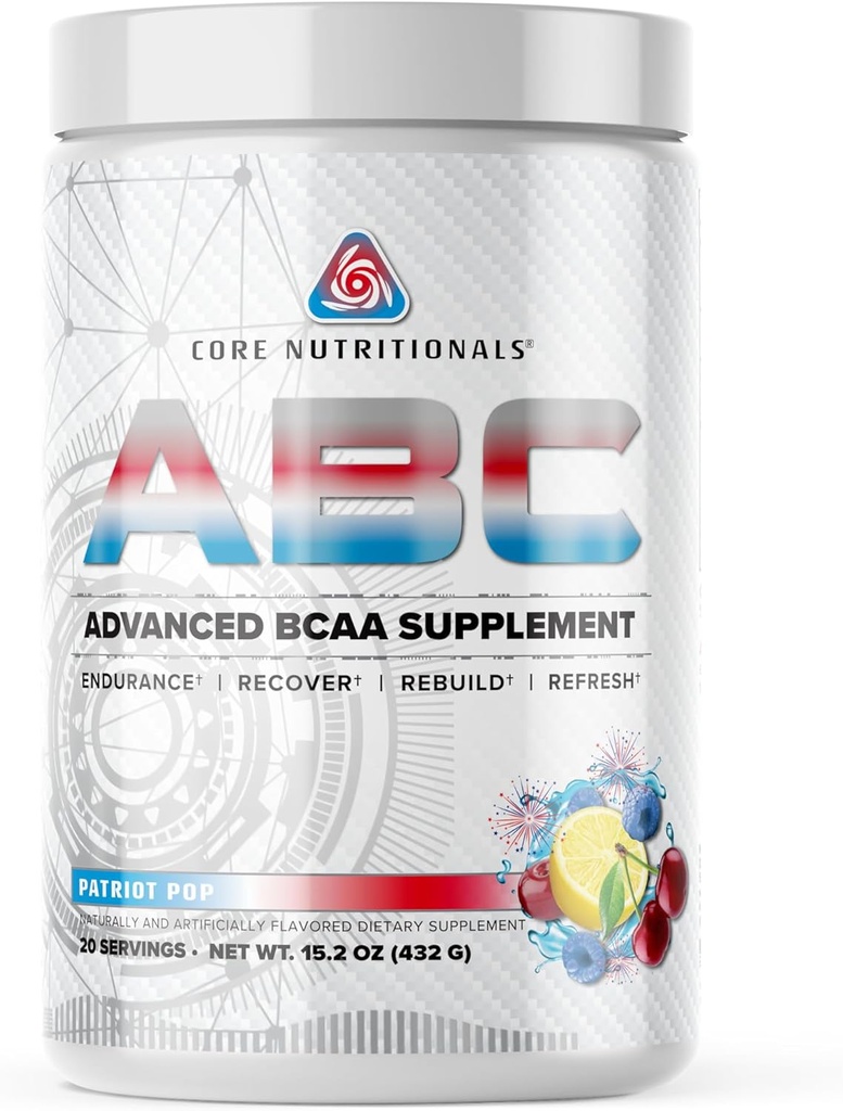 Core Nutritionals ABC Advanced BCAA Supplement | Amino Asit Recovery | Glutamine, Beta Alanine, Citrulline Malate | 20 Hizmet (Patriot Pop)