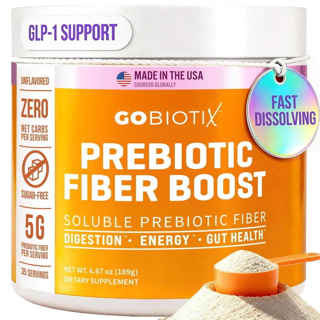 GOBIOTIX Fiber Supplement Powder με προβιοτικά για Digestive Health και GLP-1 Support, Soluble Fiber για την υγεία των ούρων & Debloat, Keto, Vegan, Gluten & Sugar Free, 35 Σερβιέτες (1 Pack)