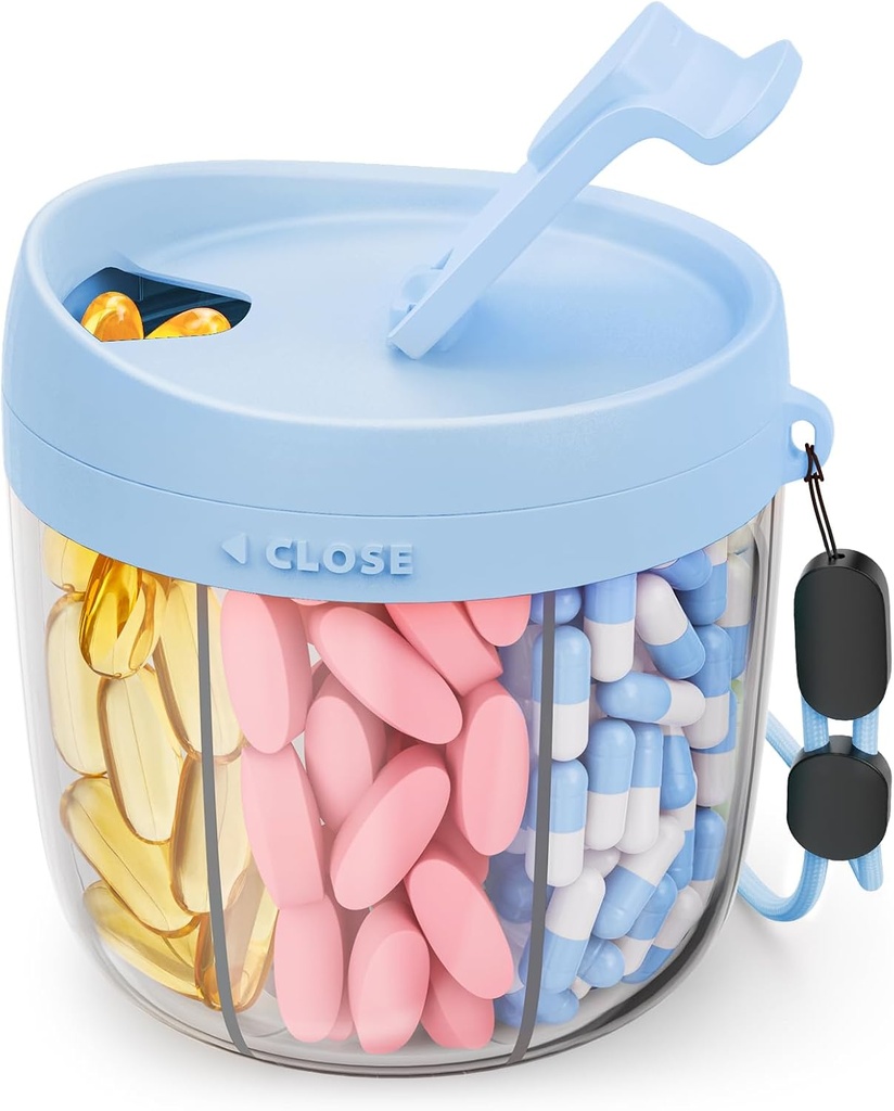 Sevimli Pill, 7 Büyük Karşılamalarla Devral Pill Şişe Easy Use, Anti-Mix Pill Organizer, Seyahat için Anti-Mix Pill Konteyner, Blue