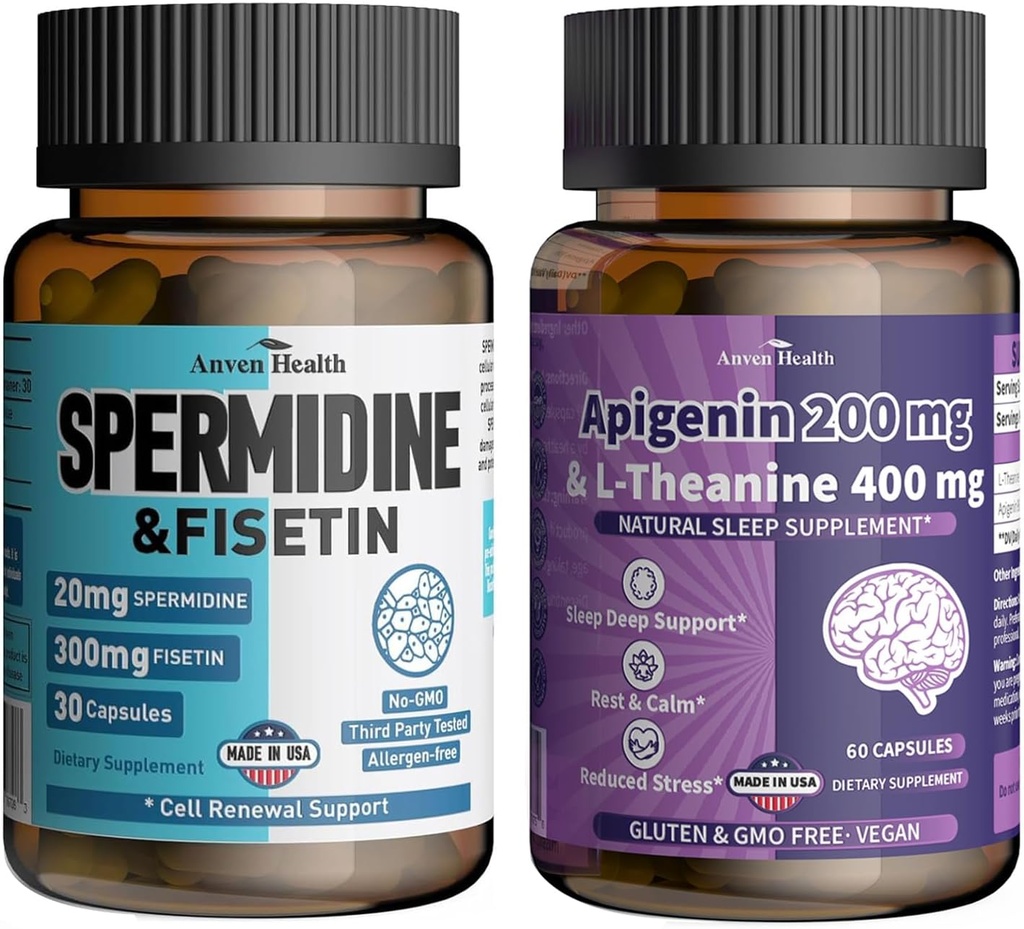 100 mg L-Theanine 400 mg + spermidine 20 mg & Fisetin 300 mg - Ultimate Relaxation, Longevity & Aging Scheers6060 Veggie Caps + 30 Capsules