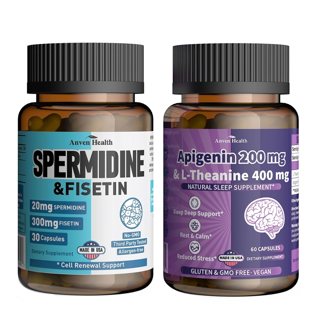 100 mg L-Theanine 400 mg + spermidine 20 mg & Fisetin 300 mg - Ultimate Relaxation, Longevity & Aging Scheers6060 Veggie Caps + 30 Capsules