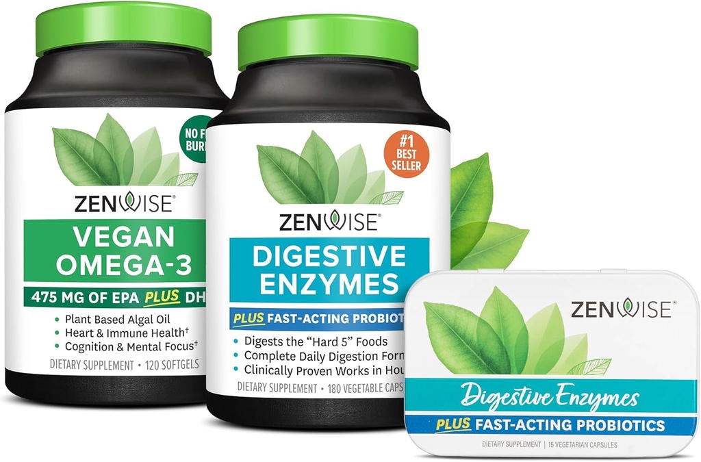 Zenwise Health Digestive Enzymes Vegan Omega ve Free Travel Tin