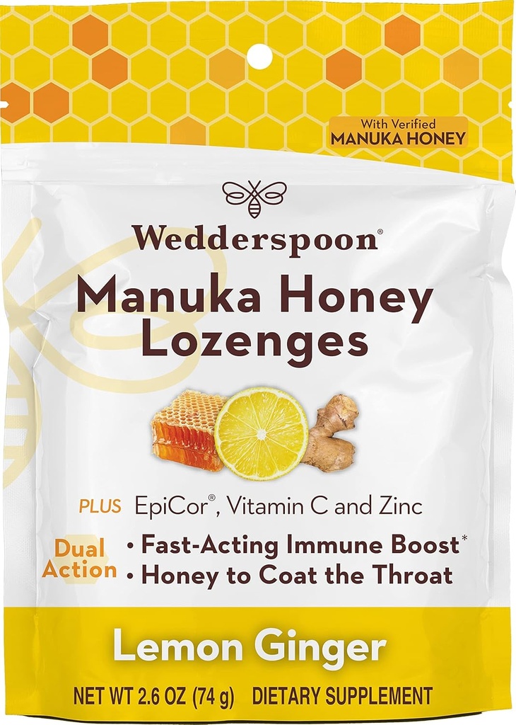 Wedderspoon Manuka Honey Immunity Lozenges, Lemon Ginger, 2.6 Oz ( 1), Gerçek Yeni Zelanda Honey, İki Saat İçinde Immunity
