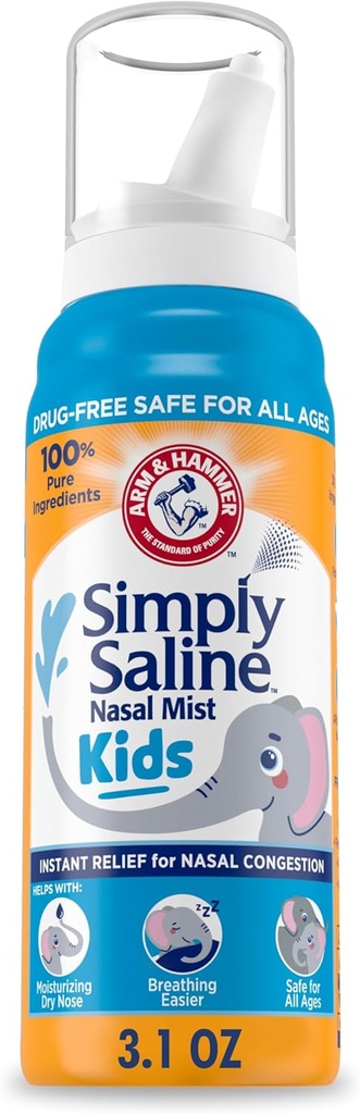 ARM & HAMMER Απλά ορός παιδιά Ρινική Mist, ορός spray για απαλή Ρινική Συμφορητική ανακούφιση, 3.1 Oz