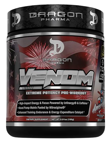 DRAGON PHARMA Venom Extreme Potency Pre-Workout, Laser Sharp Focus + Energy, Intense Performance, Proven Materialss for Advancedd Vasodilation & Endurance (40 Hizmet, Amerikan Suyu)