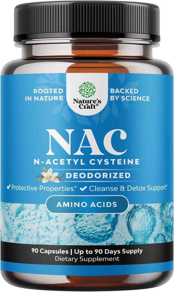 NAC Supplement N-Acetyl Cysteine with Vanilla - Detox N-Acetylcysteine Supplement for Lung Health & Respiratory Function, Liver & Kidneys Detox & Cleanse - 90 Ct