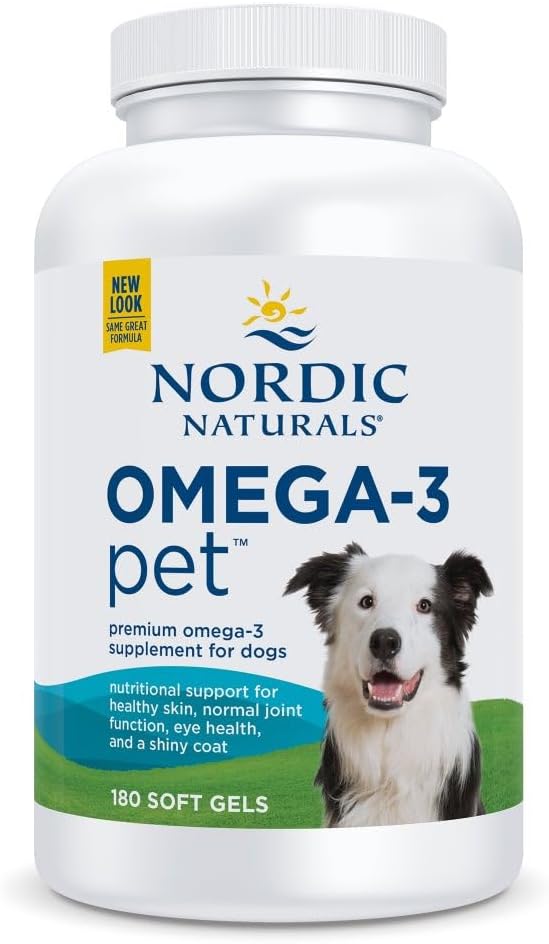 Nordic Naturals Omega-3 Pet, Unflavored - 180 Soft Gels - 320 mg Omega-3 Per Soft Gel - Köpekler için EPA & DHA - Kalp, Skin, Coat, & Immune Health