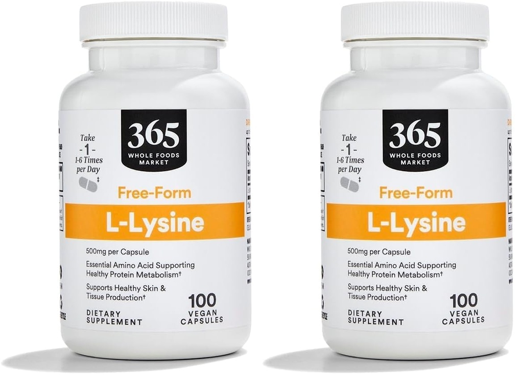 365 Bütün Gıdalar Pazarı, L Lysine 500 Mg Sebze Kapsülleri, 100 Kont (Pack of 2)