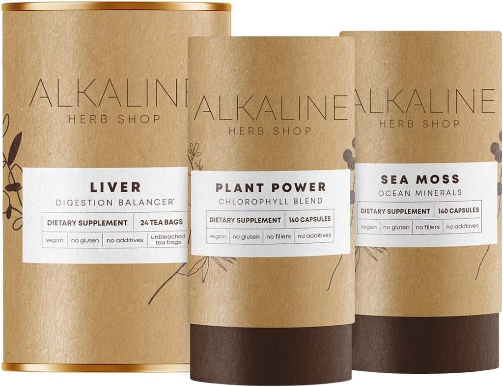 Sağlıklı Liver Sche – Sea Moss Supplement, Happy Liver Tea (Liver Support Tea) ve Plant Power Chlorophyll Supplement Supplement Supplement