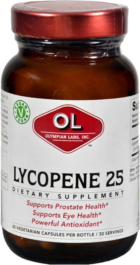 Olympian Labs Lycopene 25 mg, Güçlü Antioksi Destekler Göz, Prostate & Heart Health, Gluten Free, Non-GMO, 60 Vegan Capsules