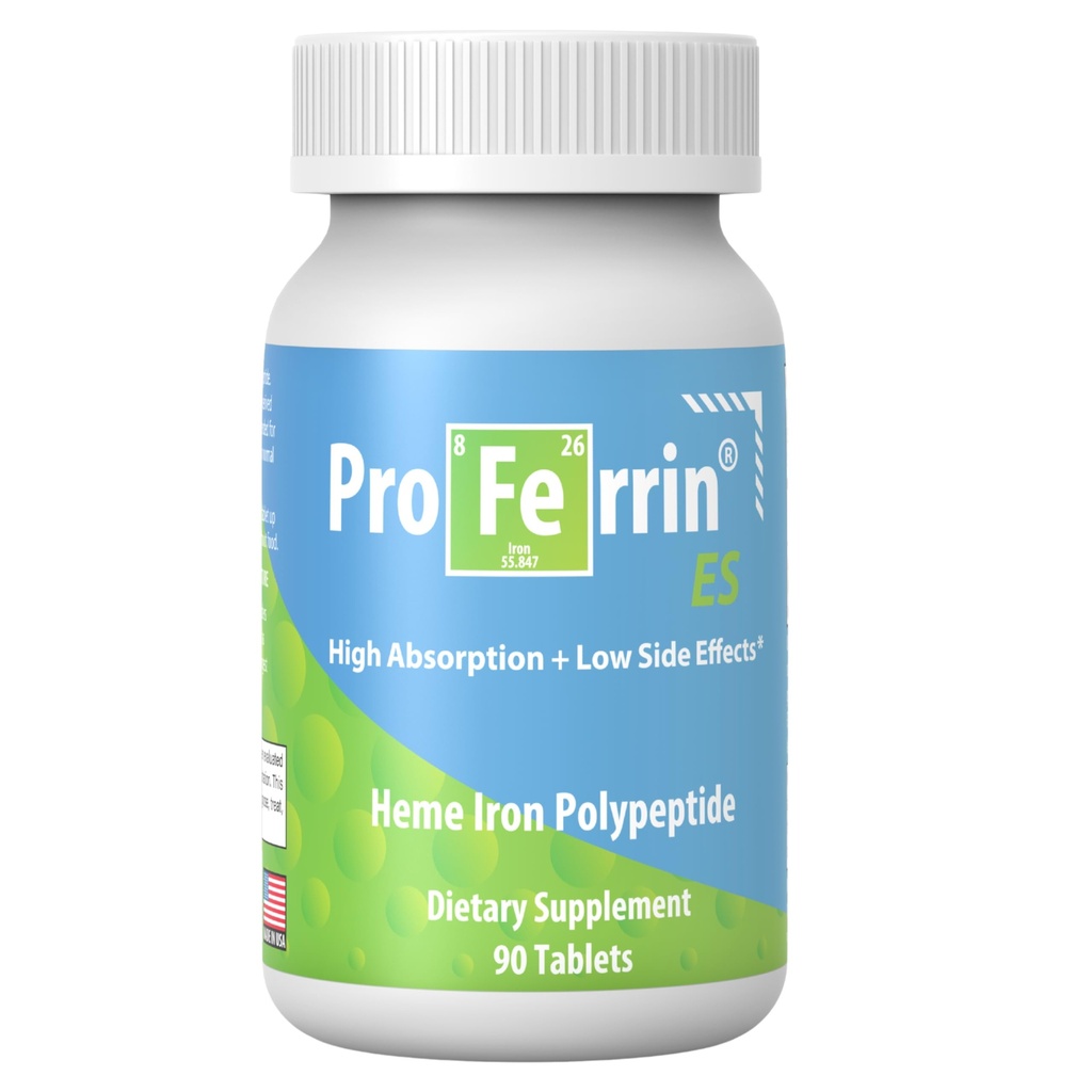 Proferrin ES- 10.5 mg yüksek Absorbing Heme Iron Polypeptide. ABD'de 90 Tablet. Gut'ta kolay. Kahve, kalsiyum veya PPI'nin etkilenmemesi.