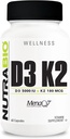 NutraBio Vitamin D3 K2 | 5000 IU D3 as Cholecalciferol with K2 as MENA-Q MK7 (180mcg) | Destek Bone and Heart Health | Non-GMO, Gluten Free, Lactose Free | 60 Sebze Kapsülleri