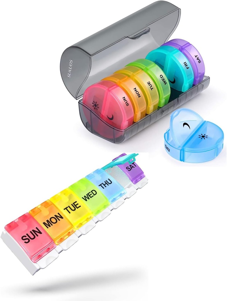 2 Pack Weekly Pill Organizer, Sukuos Daily Pill Box 7 Day Pill Cases for Vitamins, Fish Oils or Supplements, Faraday Free