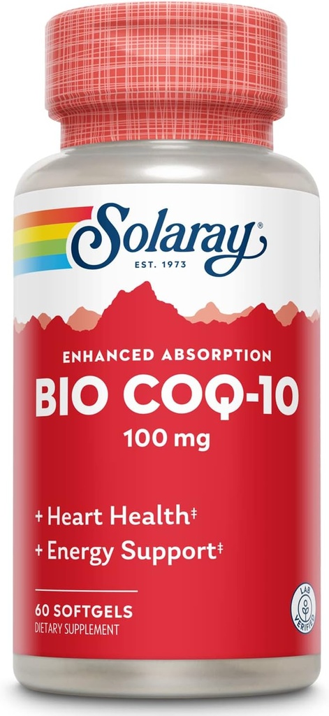 SOLARAY Bio CoQ-10 100 mg | Gelişmiş Aborpsiyon | Vitaminler A & E | Sağlıklı Kalp ve Hücre Enerji Desteği (60 CT)