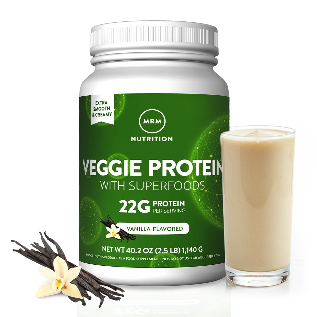 MRM Beslenme Veggie Protein Superfoods | Vanilla Flavored | 22g Tamam Protein | 8.8g Essential Amino asitler | 13 süper gıda | Omega 3s ve Omega6s | DW Friendly | 15 Servisler