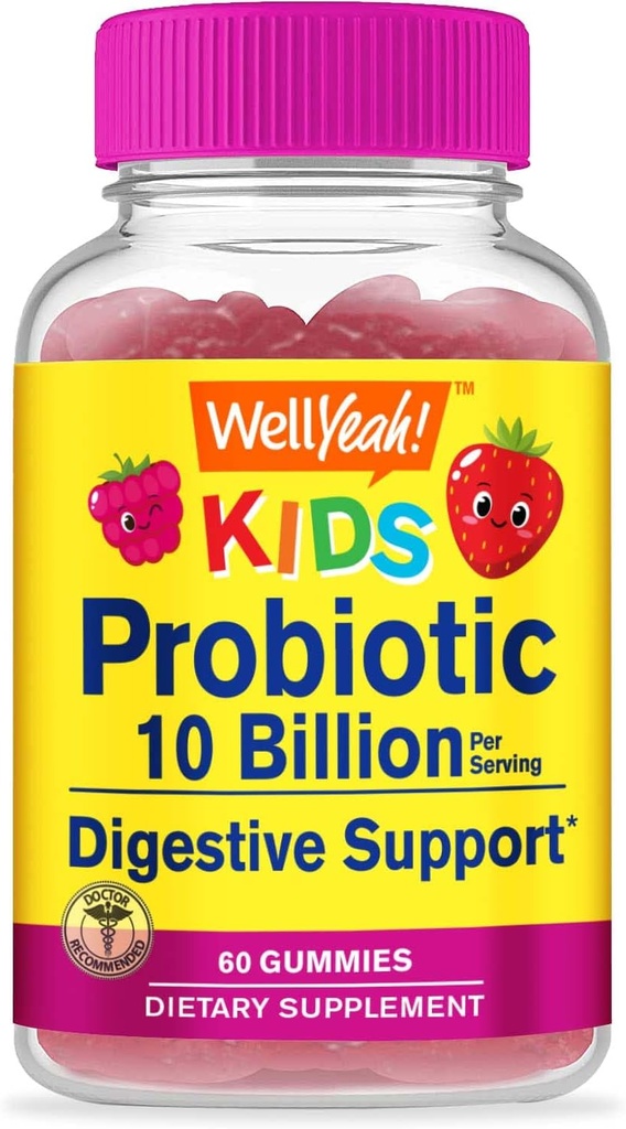 WellYeah Probiotics for Kids Gummies -10 Δισεκατομμύρια CFU - για την υγεία των ούλων, την ανοσοποιητική υγεία και την πειθαρχική υποστήριξη - Berry Flavor Chewable Supplement - Vegan, Non GMO, Gluten Free Kids Probiotic -60 Gummies