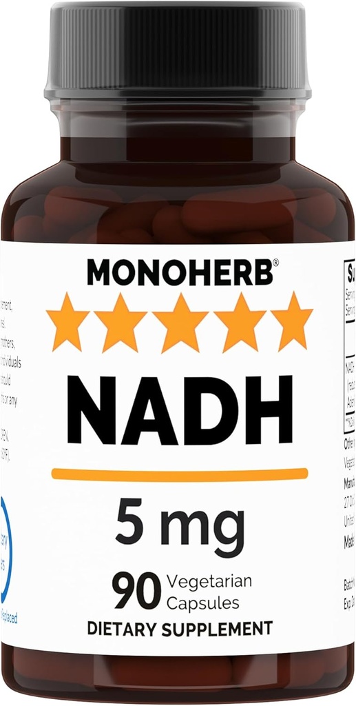 MONOHERB NADH 5 mg 90 Κάψουλες για χορτοφάγους - Μειωμένο συμπλήρωμα νικοτιναμίδης Adenine Dinucleotide