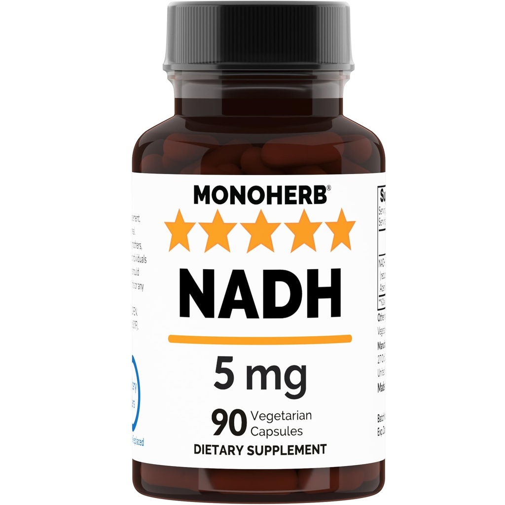 MONOHERB NADH 5 mg 90 Κάψουλες για χορτοφάγους - Μειωμένο συμπλήρωμα νικοτιναμίδης Adenine Dinucleotide
