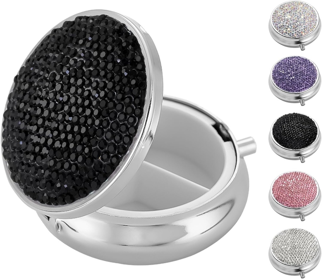 Bling χαριτωμένο μικρό κουτί χαπιών, Rhinestone Pill περίπτωση για τις γυναίκες Κορίτσια ιχθυέλαια Βιταμίνες Ιατρική, Μεταλλική Φορητή θήκη χαπιών Organizer για το πορτοφόλι, Pocket, Ταξίδι (Bling Μαύρο)