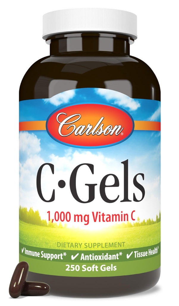 Carlson - C-Gels, 1000 mg, C Softgels, Immune Support & Heart Health, C Softgels, Antioksit C Supplement, 250 Softgels