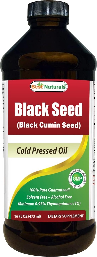 Best Naturals Black Seed Oil - Ελάχιστο 0,95% Thymoquinone (TQ) - Ψυχρή πίεση Nigella Sativa Aids σε Digestive Υγεία, Ανοσολογική υποστήριξη, λειτουργία εγκεφάλου, κοινή κινητικότητα, χωρίς γλουτένη, μη ΓΤΟ - 16 OZ