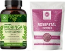 Organik Moringa Capsules 120 Capsules 1000 mg ve Rose Petal Toz 227g | Roseal Flower Toz 8 oz |