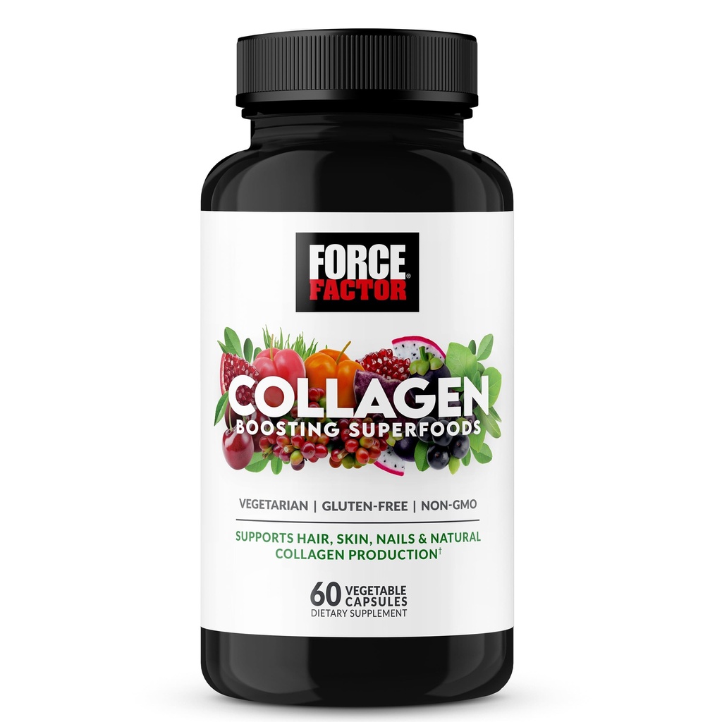Power Factor Collagen Boosting Superfoods, Vegan Collagen ATM with Hyaluronic Acid, Biotin, Wine, Amino Asits & Vitamins for Hair, Skin, and Nails, Strengther and Skin Supplement, 60 Capsules