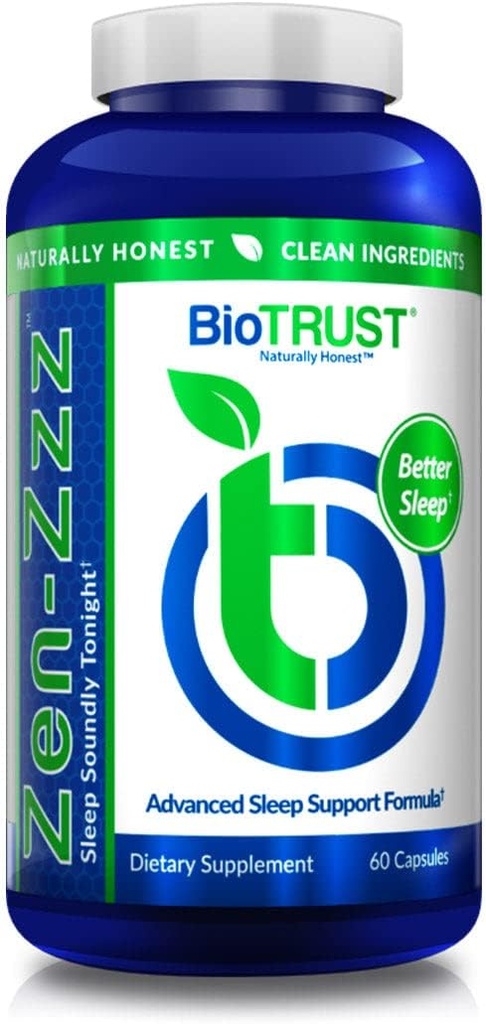BioTRUST Zen-Zzz, Non-Habit-Forming Sleep Support Supplement – Melatonin, L-Theanine, Glycine, Magnezyum, Lemon Balm, Passion Flower, Chamomile – 60 Capsules