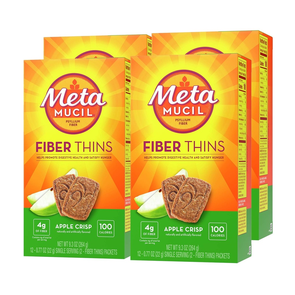 Metamucil, Fiber İnces, Daily Psyllium Husk Fiber Supplement, Supports Digestive Health and Satisfies Hunger, Apple Crisp Flavor, 48 Toplam Hizmetler (4 Paketler 12)