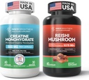 Reishi Mushroom Supplement with Cordyceps +t Tinaine Monohidrat Capsules for Muscle Builder