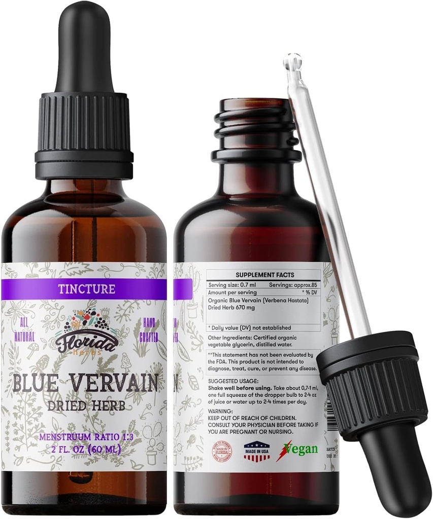 Blue Vervain Herb Organik Ekstraksiyon – Organik Blue Vervain Herb – Erkekler ve Kadınlar için Doğal Vervain Supplement – ABD'de Yapıldı - 2 oz