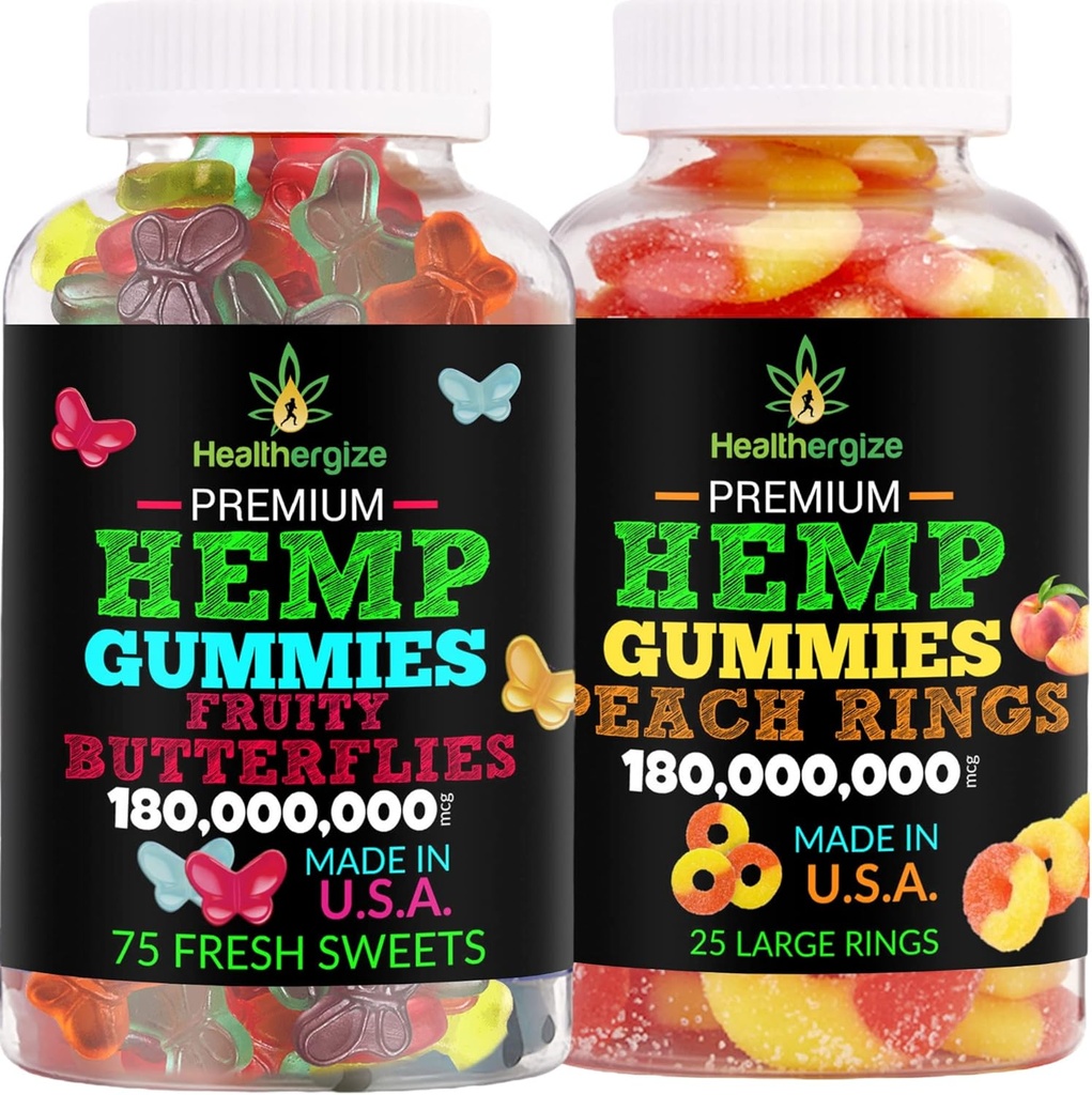 2PACK Hemp Gummies-Fresh Butterflies and Delicious Hemp Gummy Peach-for Sleep, Calm ve Relax-Inflammation Natural Hemp Party- Made in USA