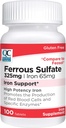 Quality Choice Iron 65 mg (325 mg Ferrous Sulfate) Yüksek Potency Iron Support Supplement Tabletleri 100 Kont Şişes