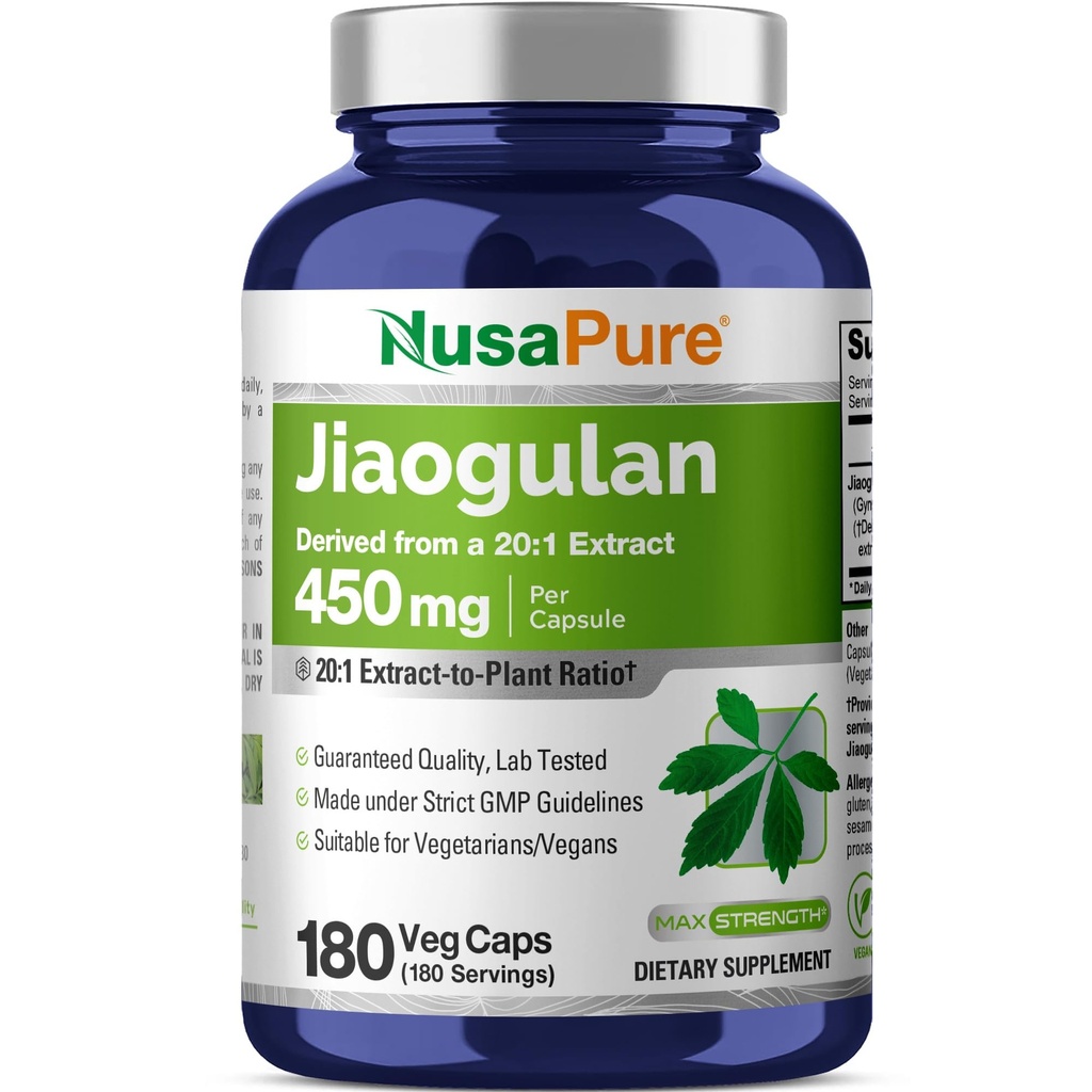 NusaPure Jiaogulan 20:1 Ekstraksiyon, 450 mg 9,000 mg 180 Veggie Capsules (Vejetaryen, Non-GMO, Vegan) Gynostemma Pentaphyum
