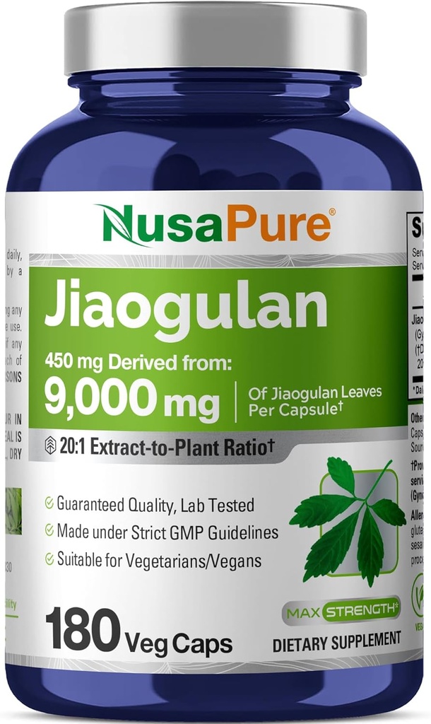 NusaPure Jiaogulan 20:1 Ekstraksiyon, 450 mg 9,000 mg 180 Veggie Capsules (Vejetaryen, Non-GMO, Vegan) Gynostemma Pentaphyum