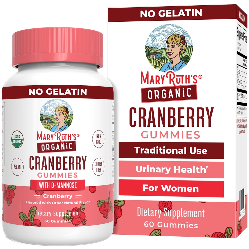 MaryRuth Organics Organic Cranberry Gummies - 500 mg Supplement | Urinary Tract Health for Women | with D Mannose | Geleneksel Kullanım | USDA Organic | Vegan | GMO | 30 Hizmet