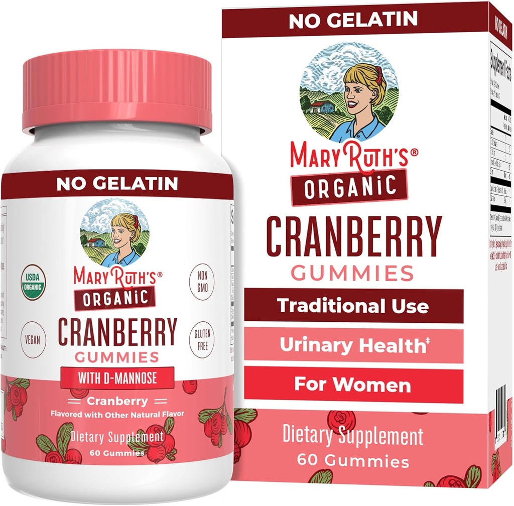 MaryRuth Organics Organic Cranberry Gummies - 500mg Supplement | Urinary Tract Health for Women | with D Mannose | Traditional Use | USDA Organic | Vegan | Non GMO | 30 Servings