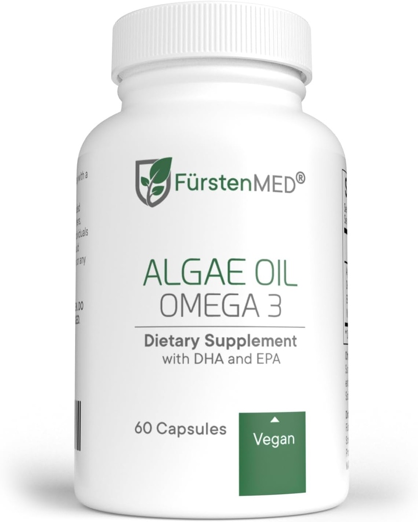 FürstenMED Algae Oil Vegan Omega 3 - Kalp, Beyin ve Ortak Sağlık Desteği - 700 mg DHA & 320 mg EPA + 3, 6 mg Vitamin E per Daily Dose - Essential Fatty Acids
