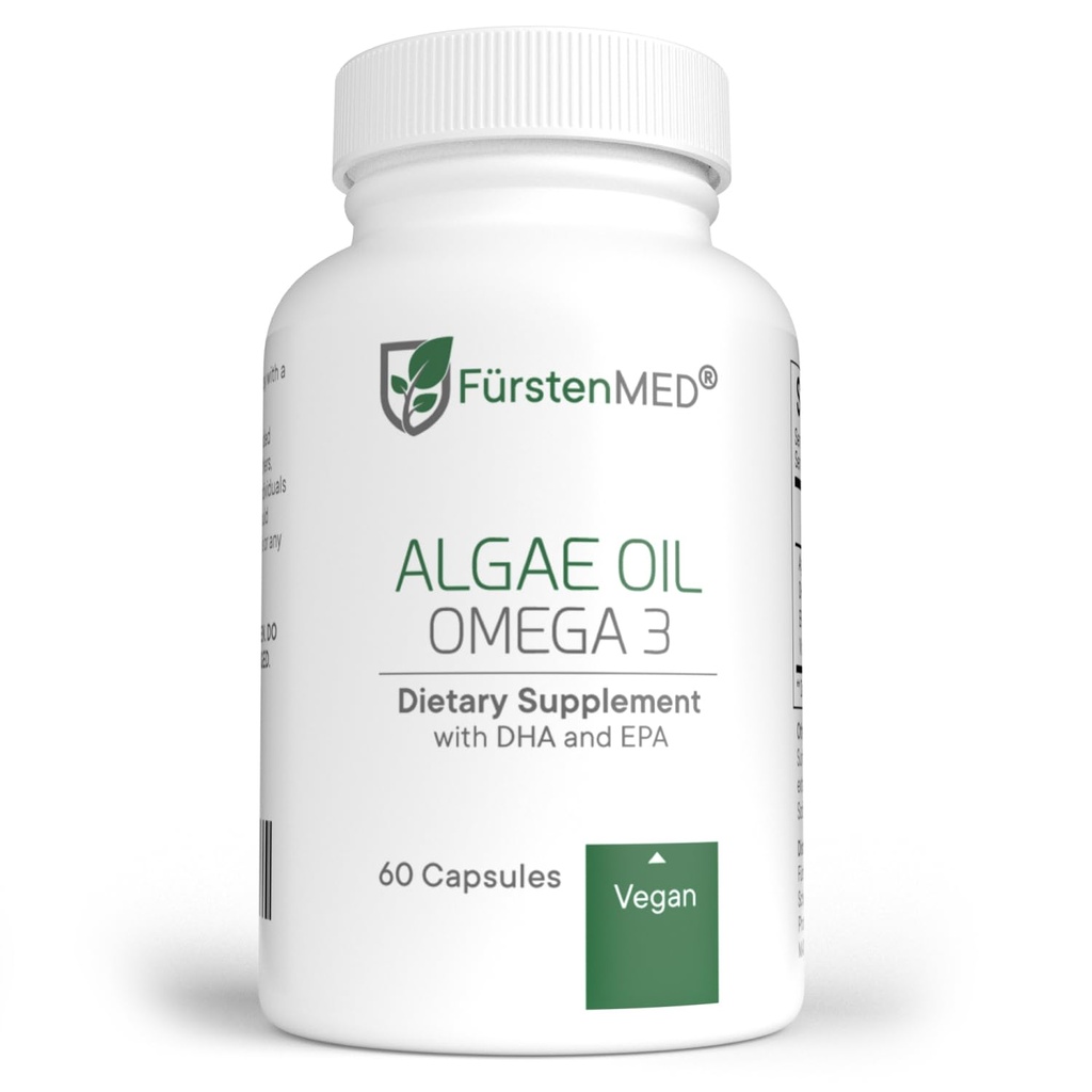 FürstenMED Algae Oil Vegan Omega 3 - Kalp, Beyin ve Ortak Sağlık Desteği - 700 mg DHA & 320 mg EPA + 3, 6 mg Vitamin E per Daily Dose - Essential Fatty Acids