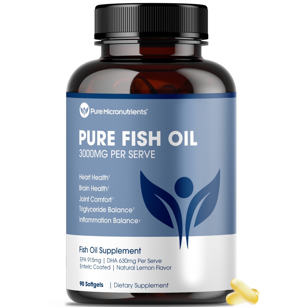 Pure Micronutrients - Omega 3 Fish Oil Supplement, EPA/DHA Fatty Asits, Burpless Fish Oil Supplements with Lemon - Heart, Eye, Brain & Immune Support - 90 Softgels