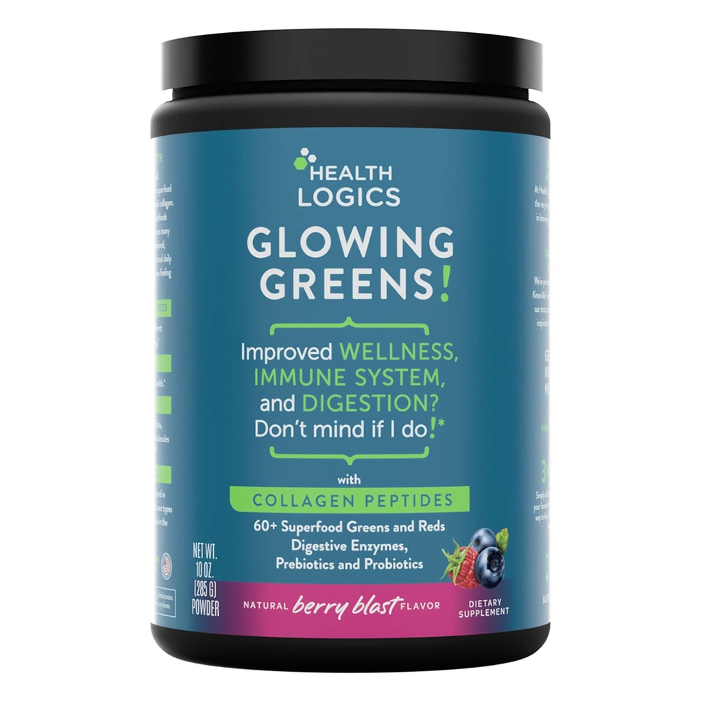 Sağlık Mantıkları Glowing Greens Superfood Toz Collagen,, Digestive Enzymes, Prebiyotikler ve Probiyotikler – Antioksi, Wellness, Immune, Digestive and Gut Health Support